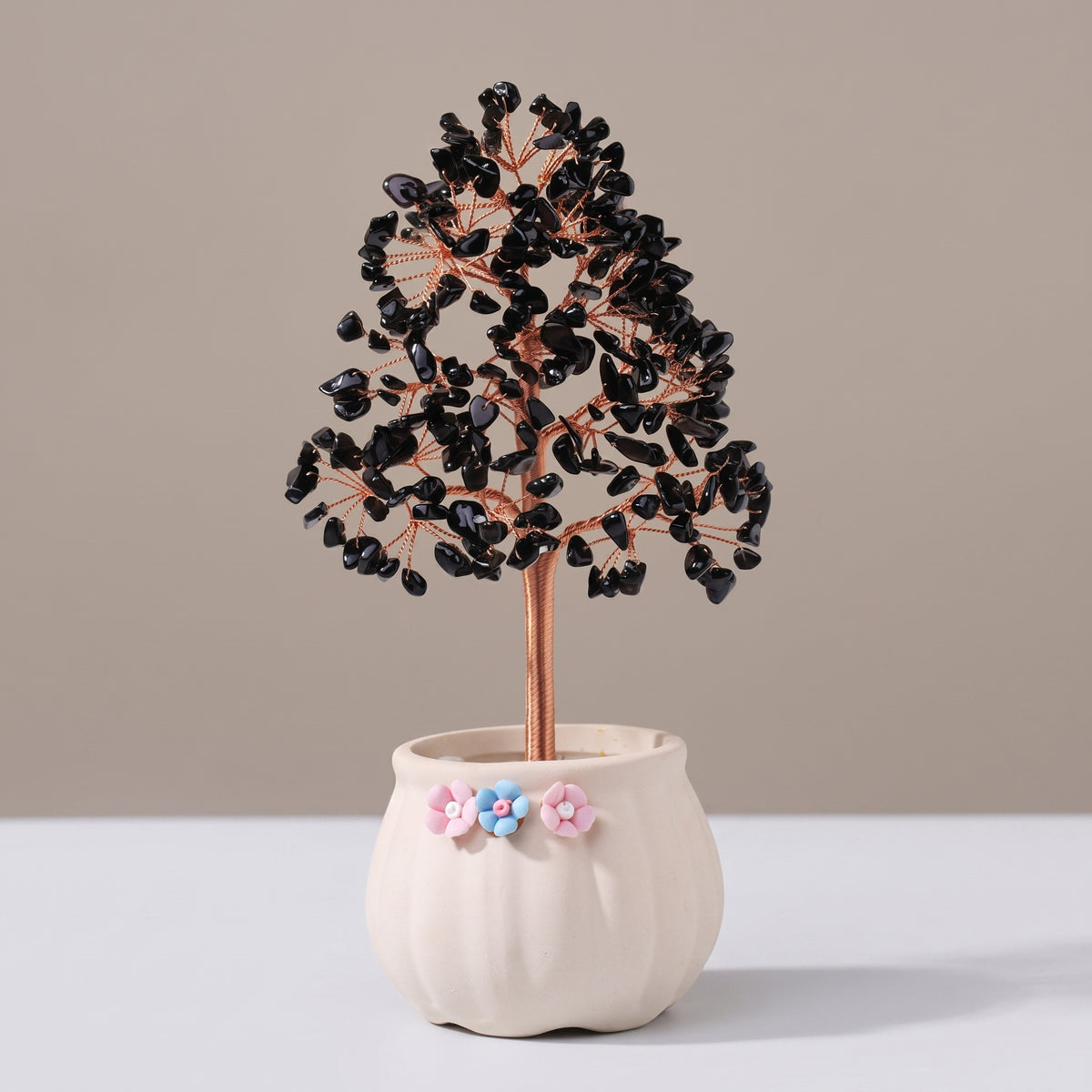 Black obsidian crystal tree décor