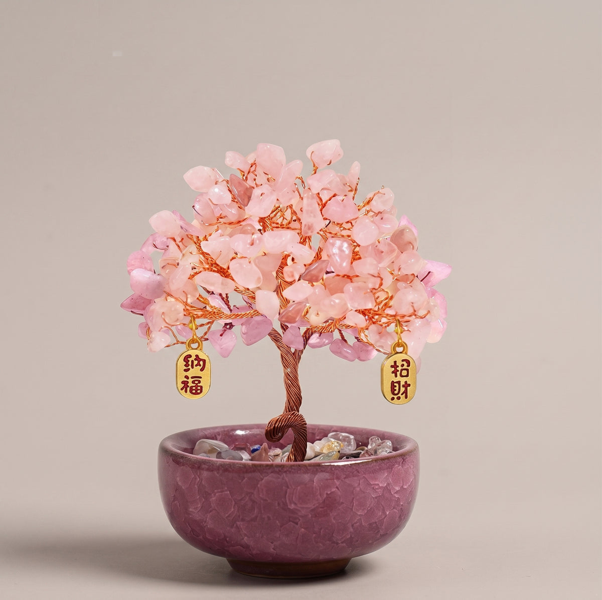 Rose quartz crystal tree décor