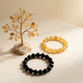 Wealth Starter Set — citrine tree, citrine bracelet and obsidian bracelet